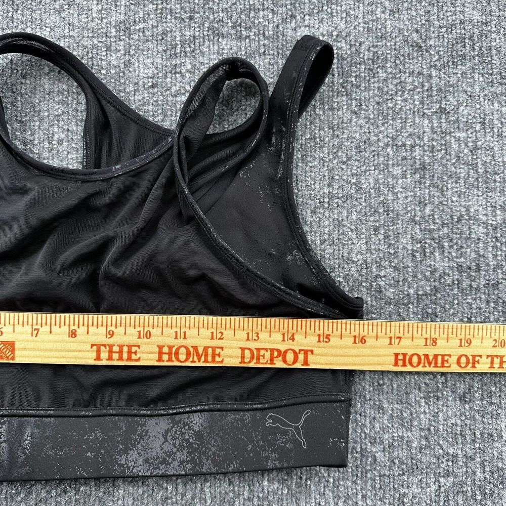Puma Sports Bra Sz Large Mid Impact Fashion Luxe Ellavate Black Mesh Athleisure - Picture 7 of 10